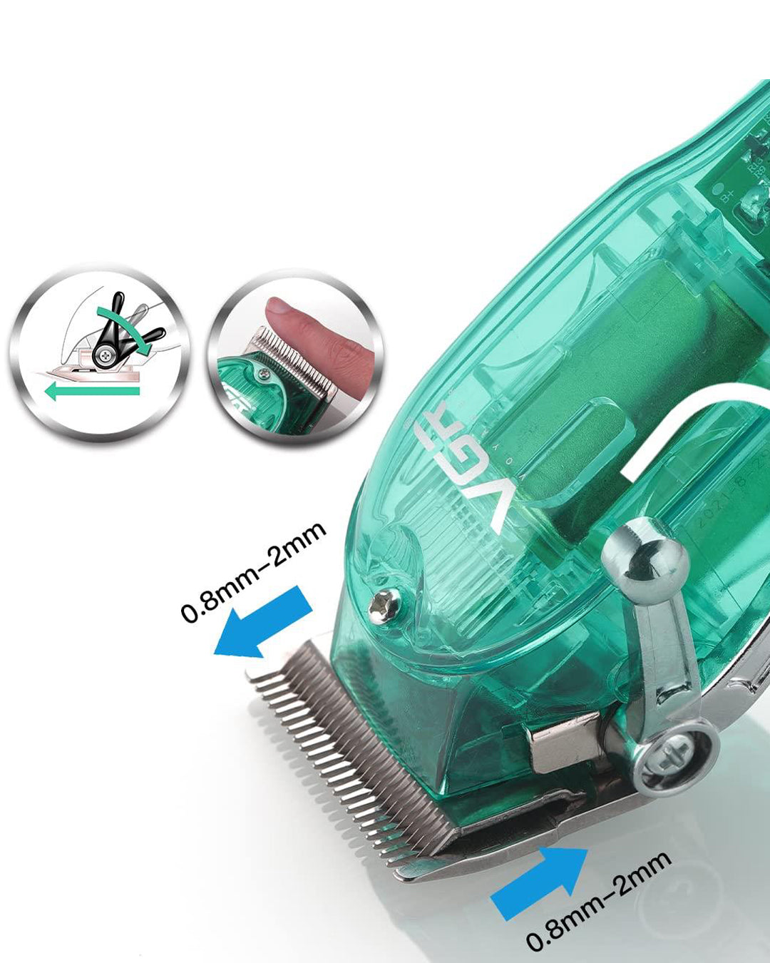 Professional Transparent Hair Clipper & Trimmer with LED Display - Green