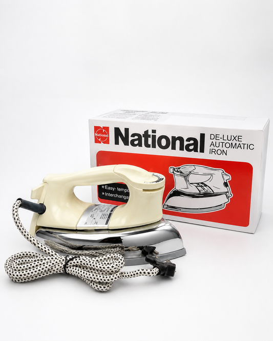 National Heavy Weight Dry Iron 1000W – Heavy Duty Clothes Press Iron with Adjustable Temperature Control & Heat Resistant Cotton Cord – Off White