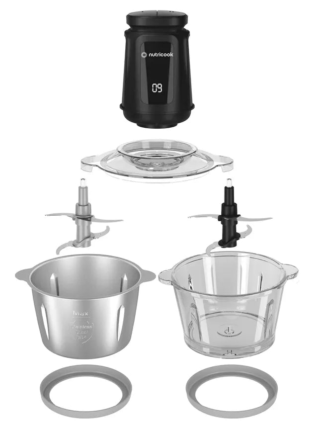 Nutricook - Choppi XXXL - Chopper - Shredder - NC-CH6000 - High Volume Prep - Black - 2 Years Warranty - 3L Glass Plus SS Bowl