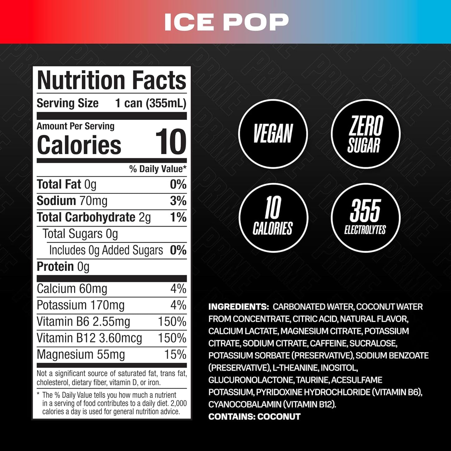 Prime Hydration - Energy Drink - Zero Sugar - Ice Pop - 330 ML (24 Pack)