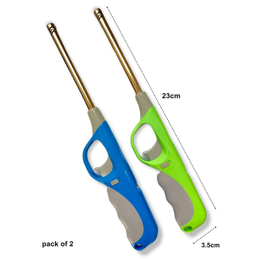 Silk Road - Refillable Gas Lighter for Kitchen Gas Stove - Metal - Flame with Adjustable Gun Flame and Multipurpose Use Candle Diya Lighting - Use for Household (Multicolor) Pack of 2 - With Gas Refill