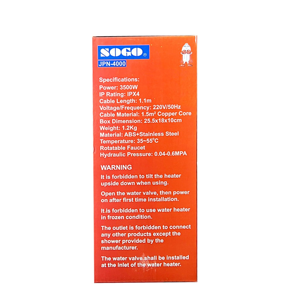 SOGO JPN-4001 - Instant Electric Water Heater (Jpn-4001) - NO WARRANTY