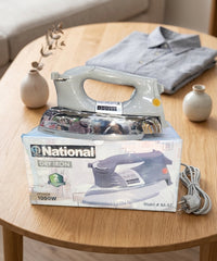 National Heavy Weight Dry Iron 1000W – Heavy Duty Clothes Press Iron with Adjustable Temperature Control & Heat Resistant Cotton Cord – Classic Grey