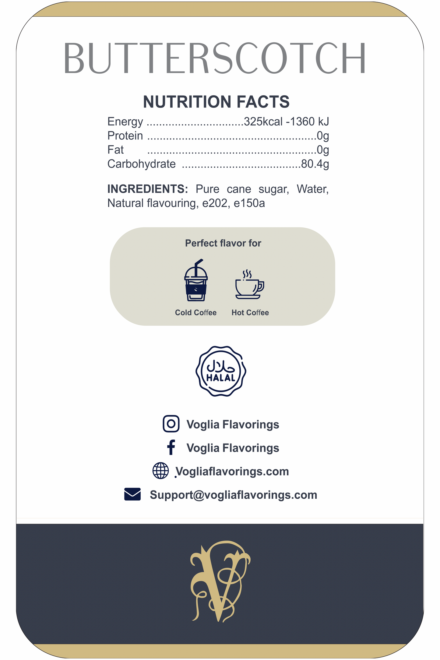 Voglia - Butterscotch - Coffee Syrups -1.05 L