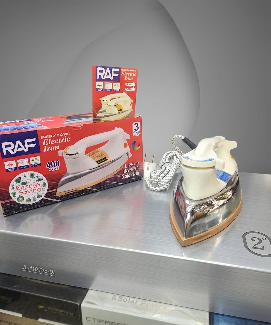 RAF 400W Energy Saving Dry Iron – Low Power UPS, Inverter & Solar Compatible Clothes Press Iron with Temperature Control