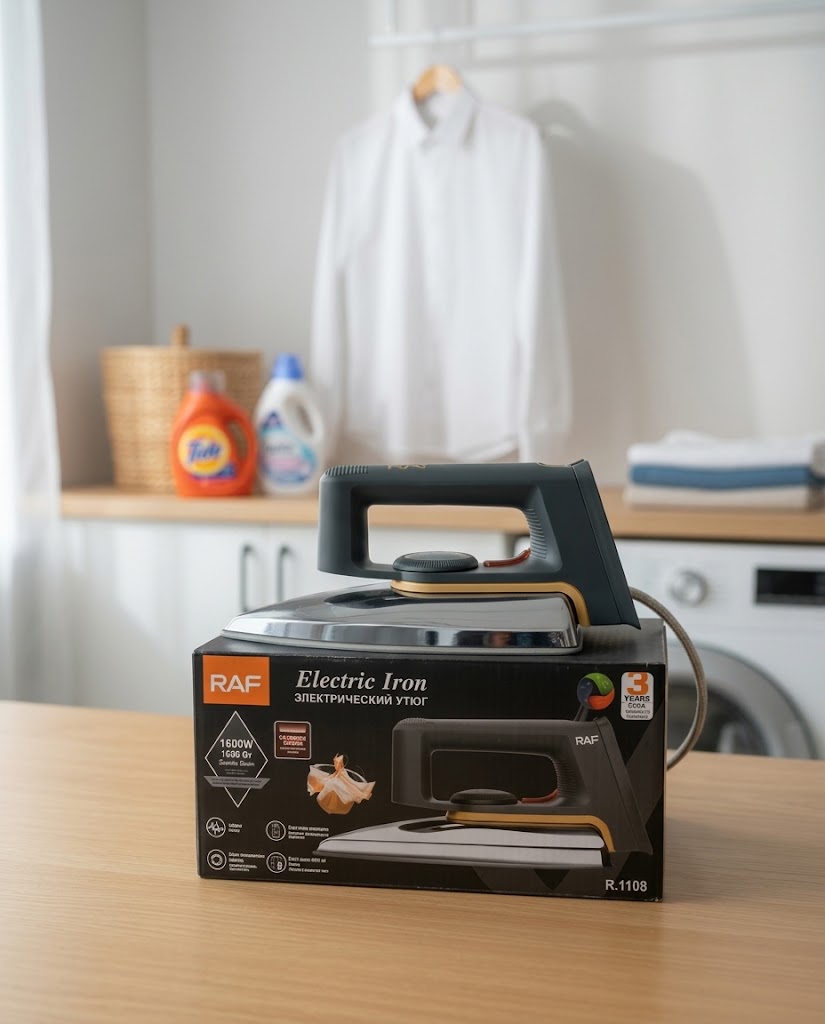 RAF Electric Dry Iron 1600W – Lightweight Clothes Press with Non-Stick Soleplate, Adjustable Temperature & Fast Heating (Grey)