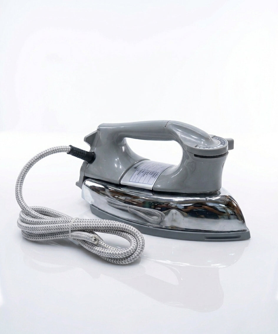 National Heavy Weight Dry Iron 1000W – Heavy Duty Clothes Press Iron with Adjustable Temperature Control & Heat Resistant Cotton Cord – Classic Grey