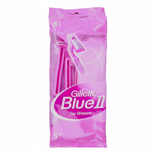 Gillette - BLUE ll - For Women - With Moisture-Smooth Strip - 2 Blades Disposable Razors - 5 Piece Pack