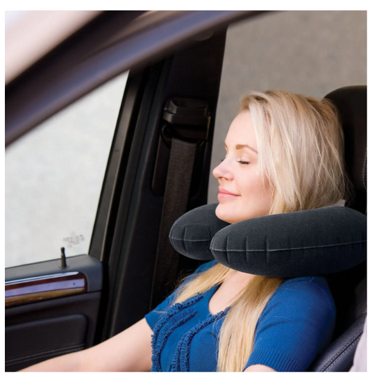 Original U-Shaped Inflatable Travel Neck Pillow – 14" × 12" × 4", Black Velvet