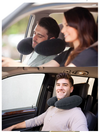 Original U-Shaped Inflatable Travel Neck Pillow – 14" × 12" × 4", Black Velvet