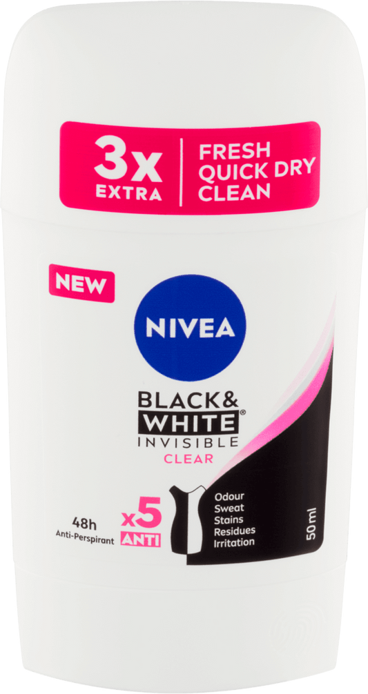 Nivea Women - Black & White - Invisible Clear - Anti-Perspirant - Deo Stick - 50 ml / 1.7 oz