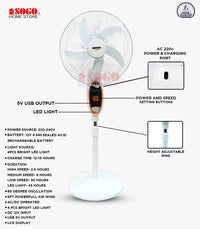 Sogo Rechargeable Floor Fan (JPN-633) - 20" Width