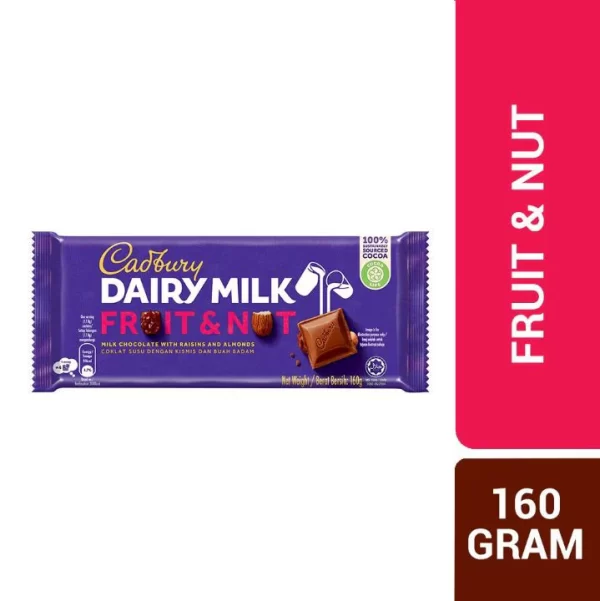 Cadbury Dairy Milk Chocolate - Fruit & Nut - 160g - 12 Pcs - Image 2